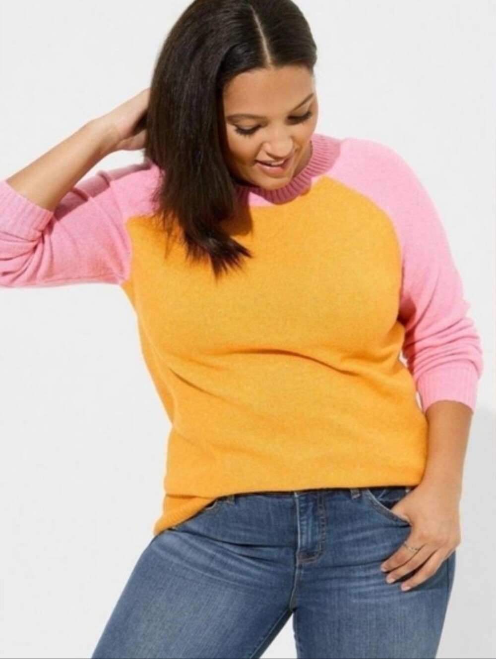 Torrid Vegan Cashmere Pink/Orange Color-Block Pullover Sweater Size 2X NWT